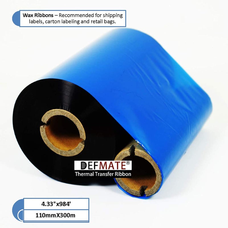 DEFMATE Resin Enhanced Wax 4.33" x984' (110mm X 300m) 1" Core 1" Vice Core Ultra Durable Thermal Transfer Wax Ribbon for Zebra Desktop Printer S4M Z4M 105SE 105S 105SL 105SLPlus 160S S500 S600.etc - Image 5